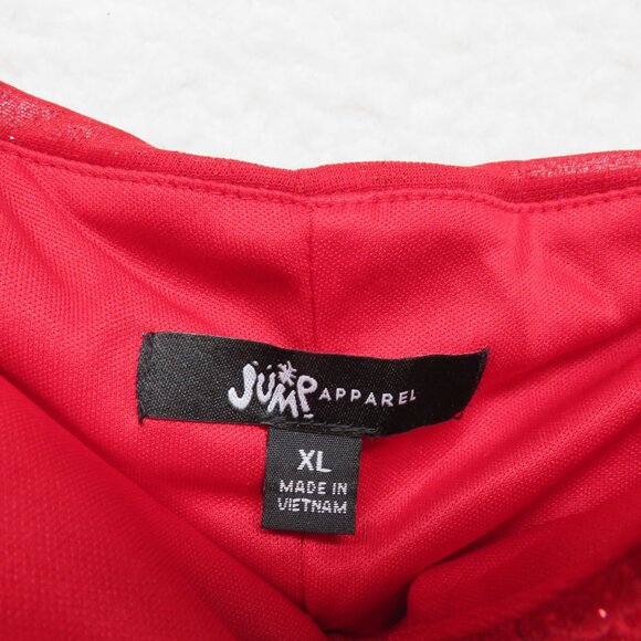 Jump Apparel Dress Size XL Red Long Sleeve Ruched Glitter Mini Knotched Neck New - Picture 6 of 11